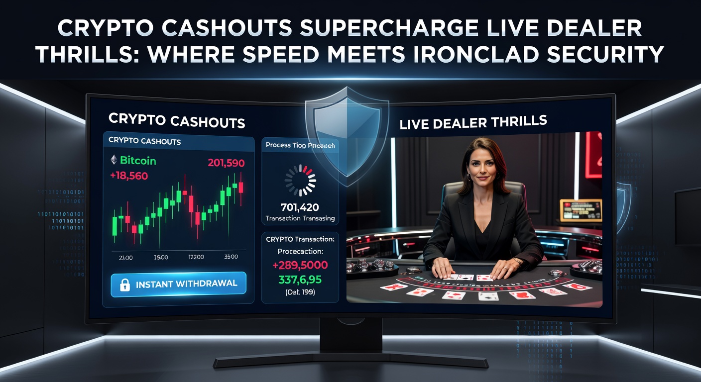 Dynamic live dealer table with cryptocurrency icons overlayed, showing fast transaction flows and secure locks