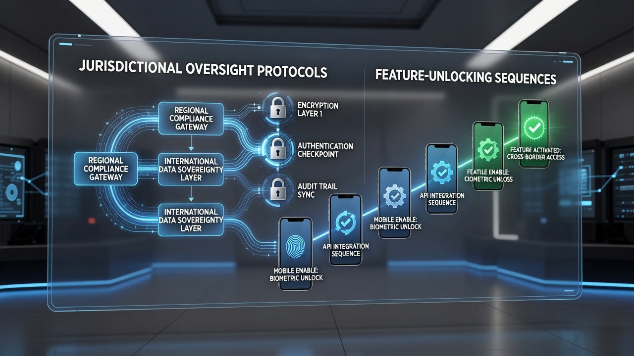 Diagram illustrating regulatory checkpoints integrated into mobile app feature progression pathways