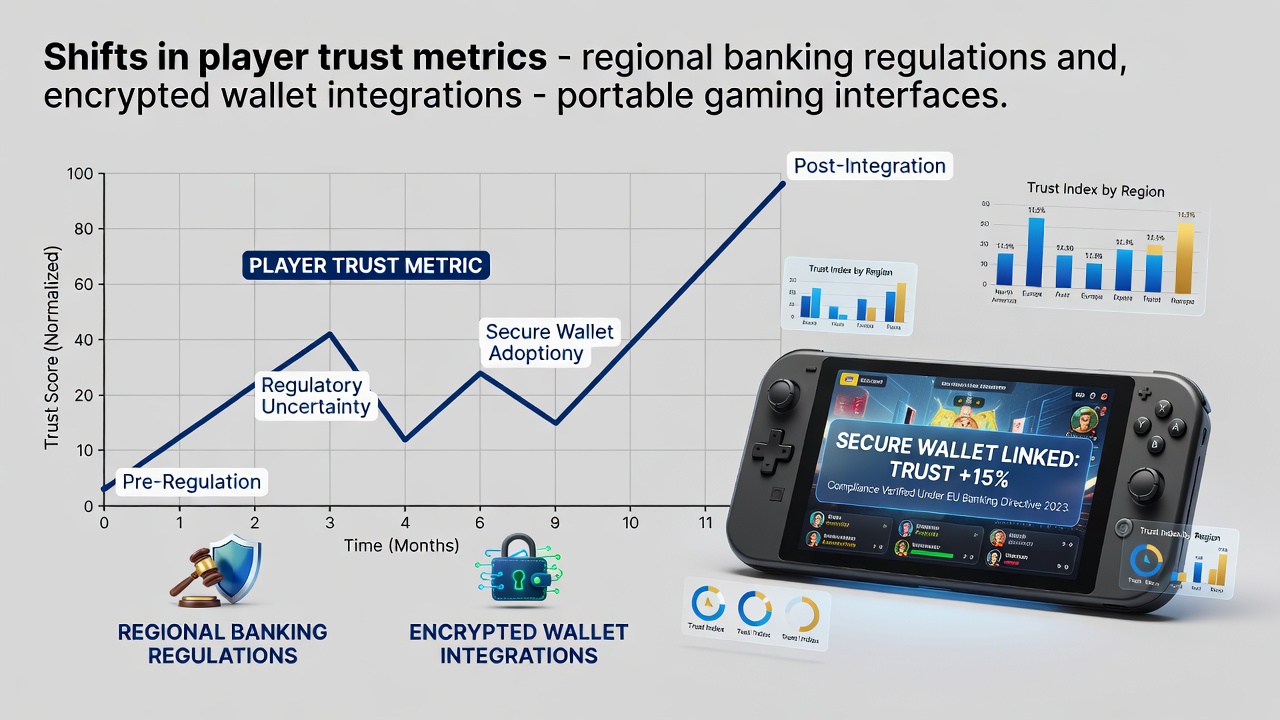 Mobile gaming interface displaying encrypted wallet integration alongside regional banking compliance indicators